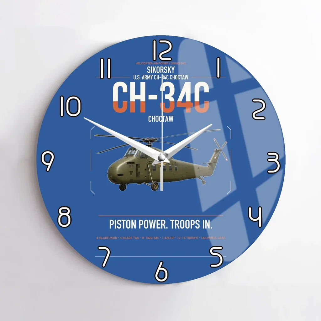 Sikorsky CH-34C Choctaw design on blue no frame wall clock