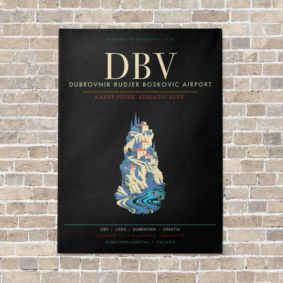 Dubrovnik Ruer Boskovic Airport DBV - Canvas Framed - Black