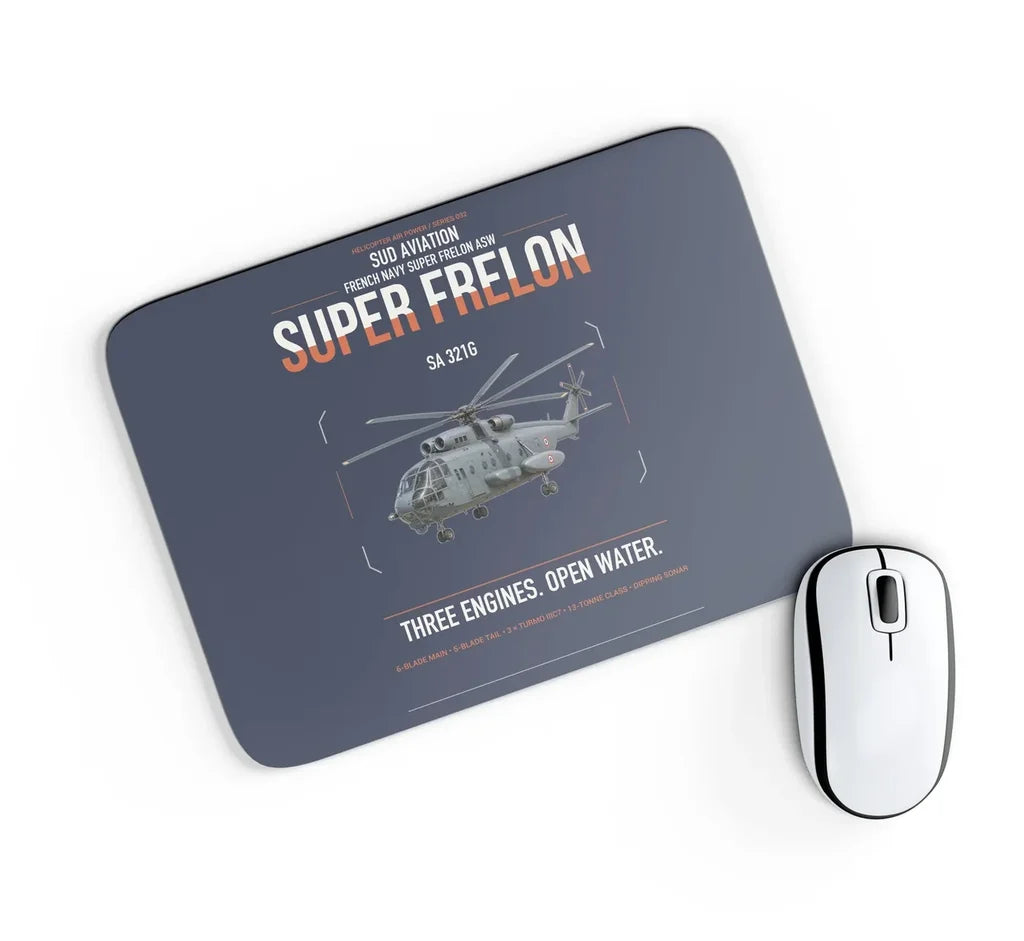 Sud Aviation SA 321G Super Frelon design on navy blue rectangle mouse pad