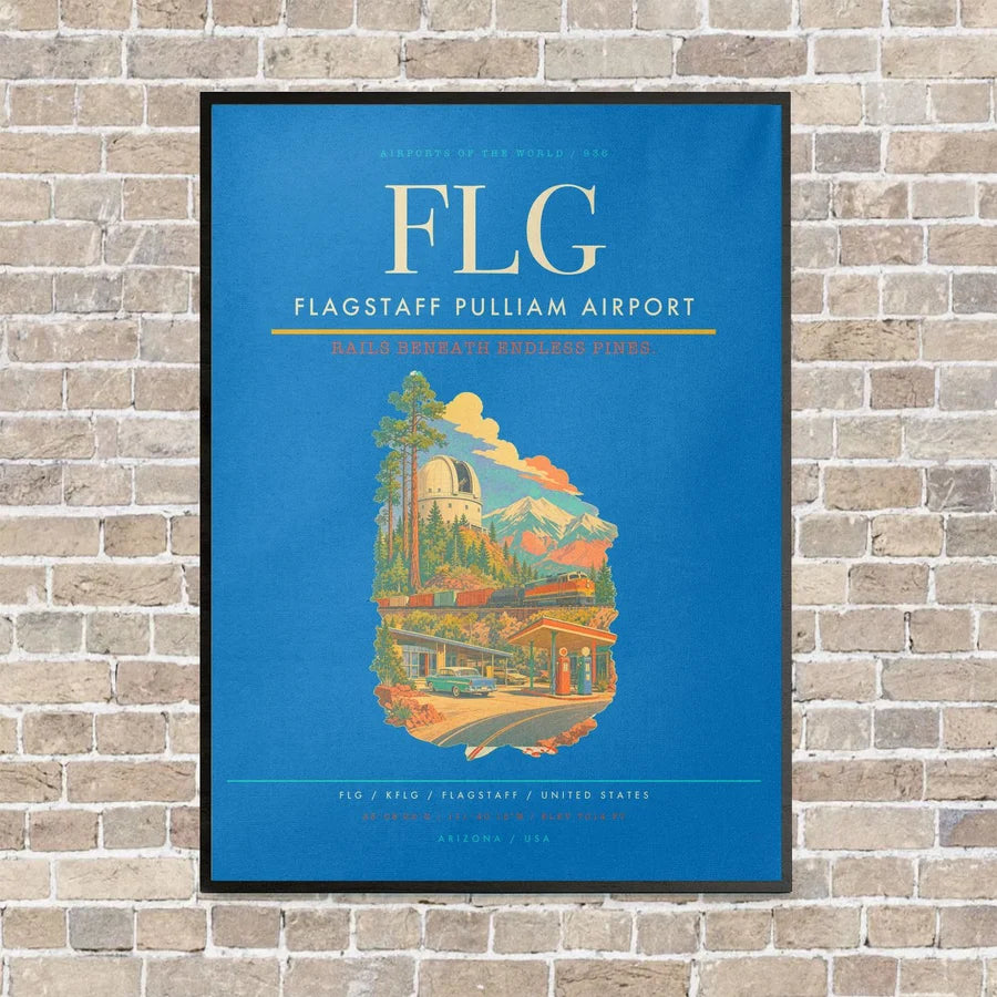 Flagstaff Pulliam Airport FLG vertical canvas print - framed - turquoise background