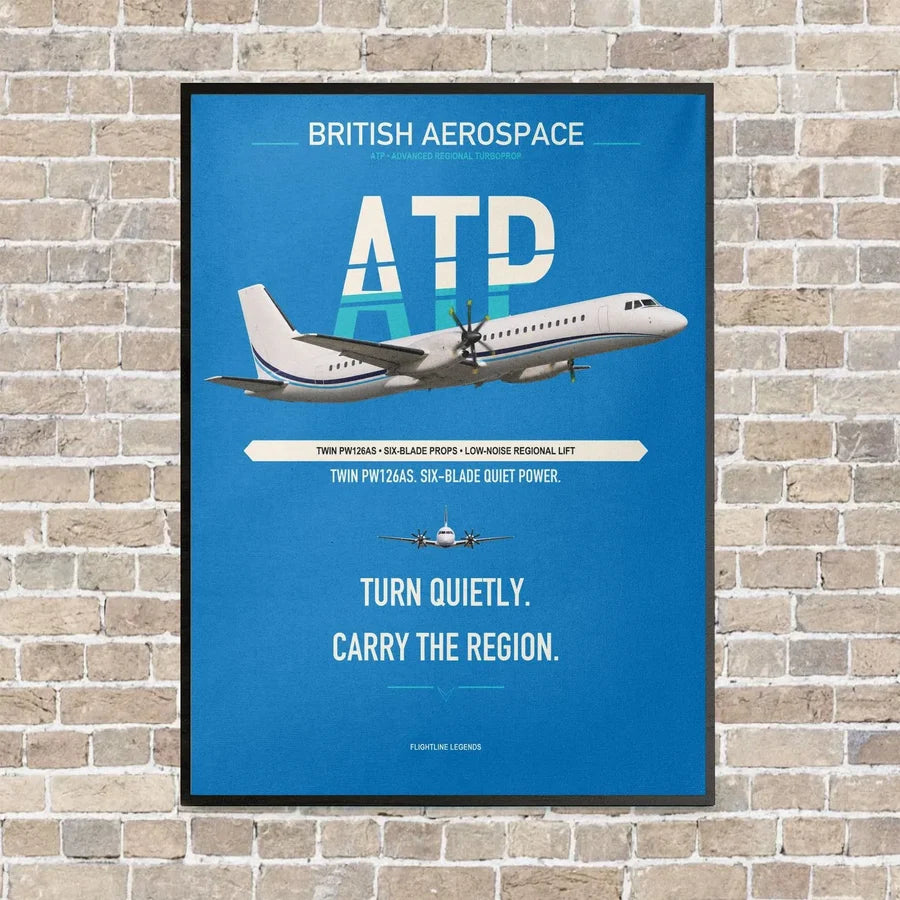 British Aerospace ATP vertical canvas print - framed - turquoise background