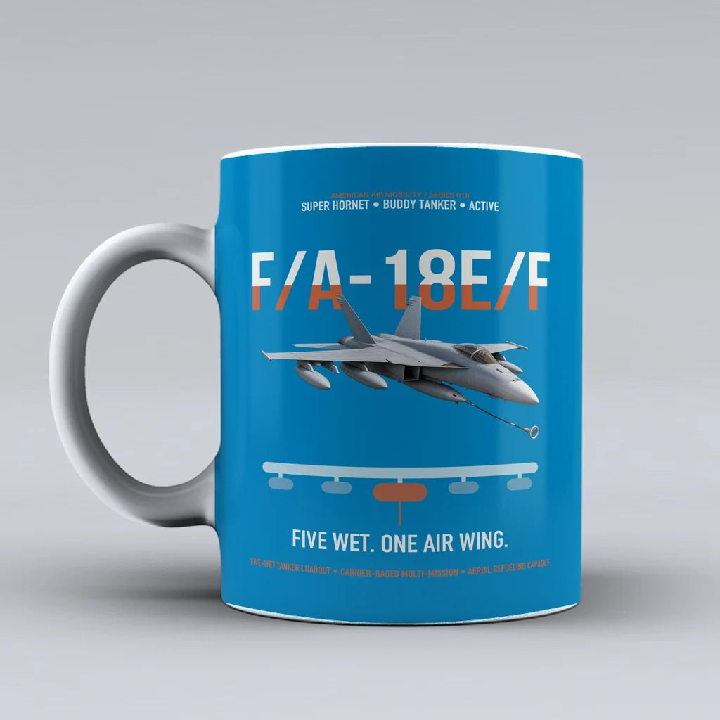 F A-18E F Buddy Tanker design on turquoise ceramic mug, double-side print