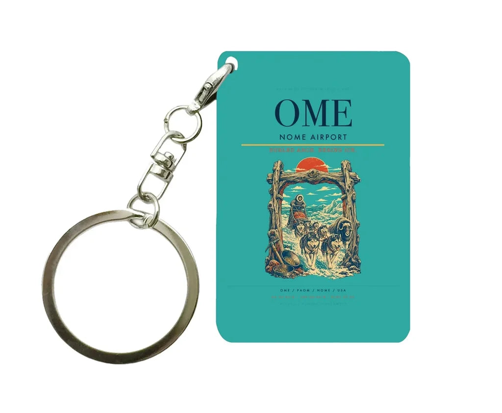 Nome Airport (OME) design on turquoise key chain