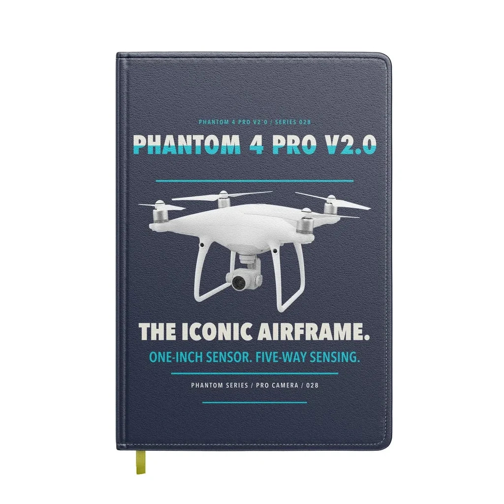 DJI Phantom 4 Pro V2.0 design on navy blue notebook
