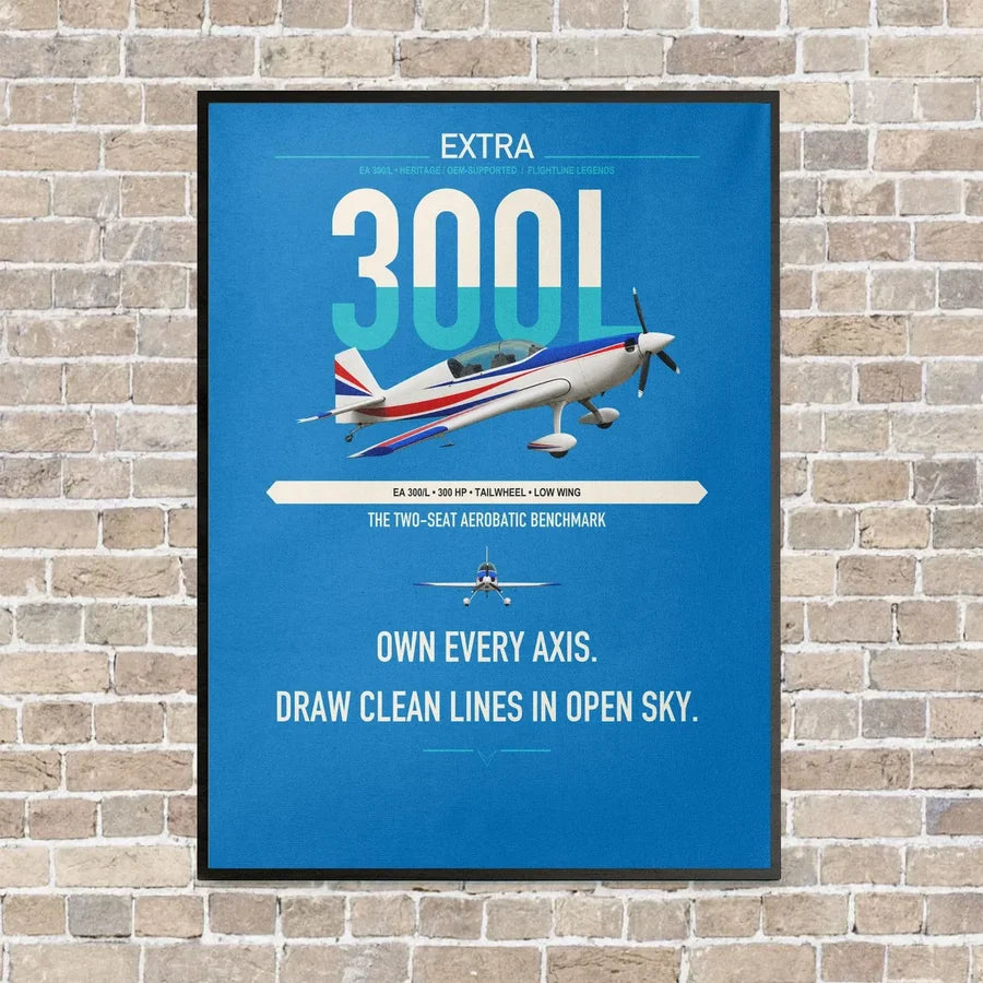 Extra 300L vertical canvas print - framed - turquoise background