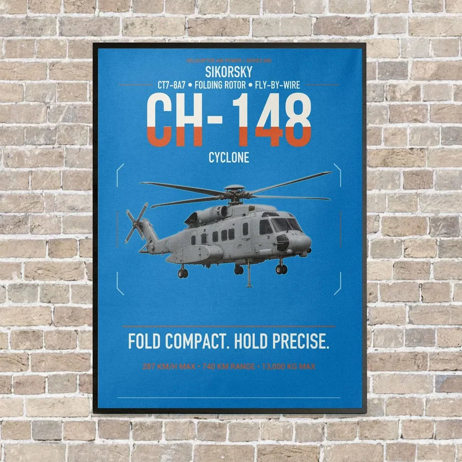 Sikorsky CH-148 Cyclone vertical canvas print - framed - turquoise background