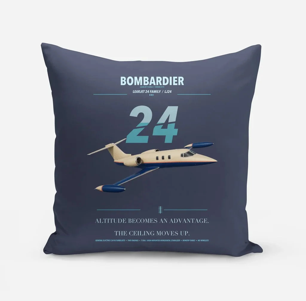Bombardier Learjet 24 design on navy blue pillow
