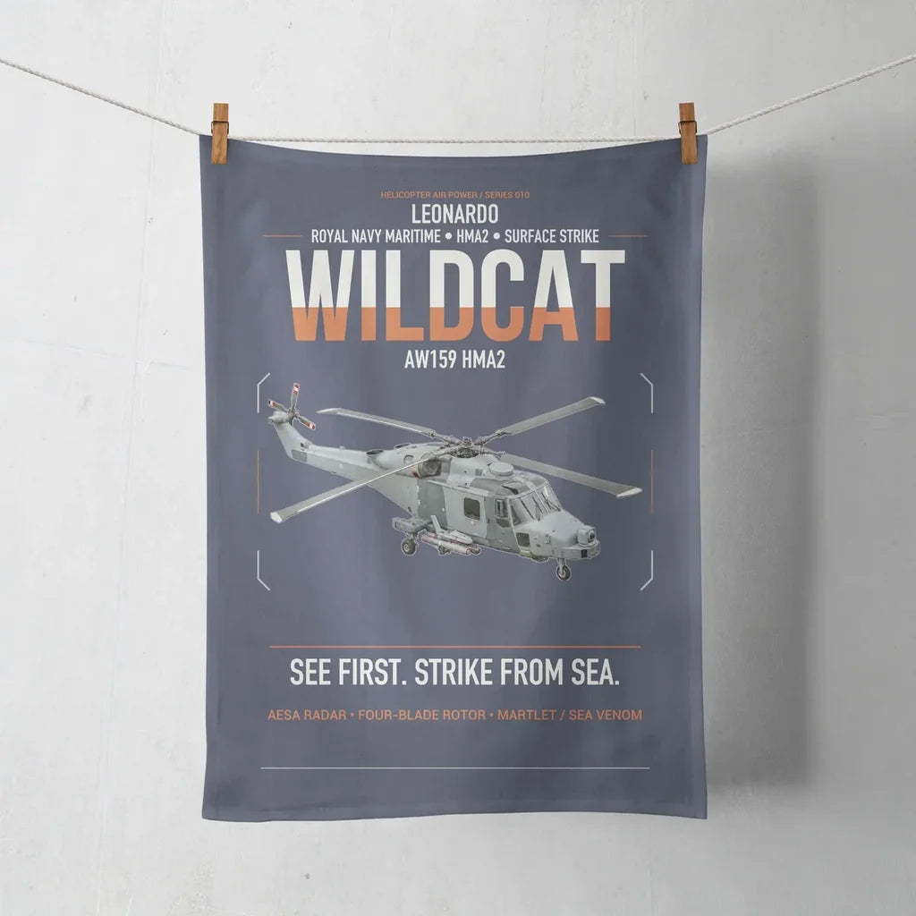 Leonardo AW159 Wildcat HMA2 design on navy blue towel