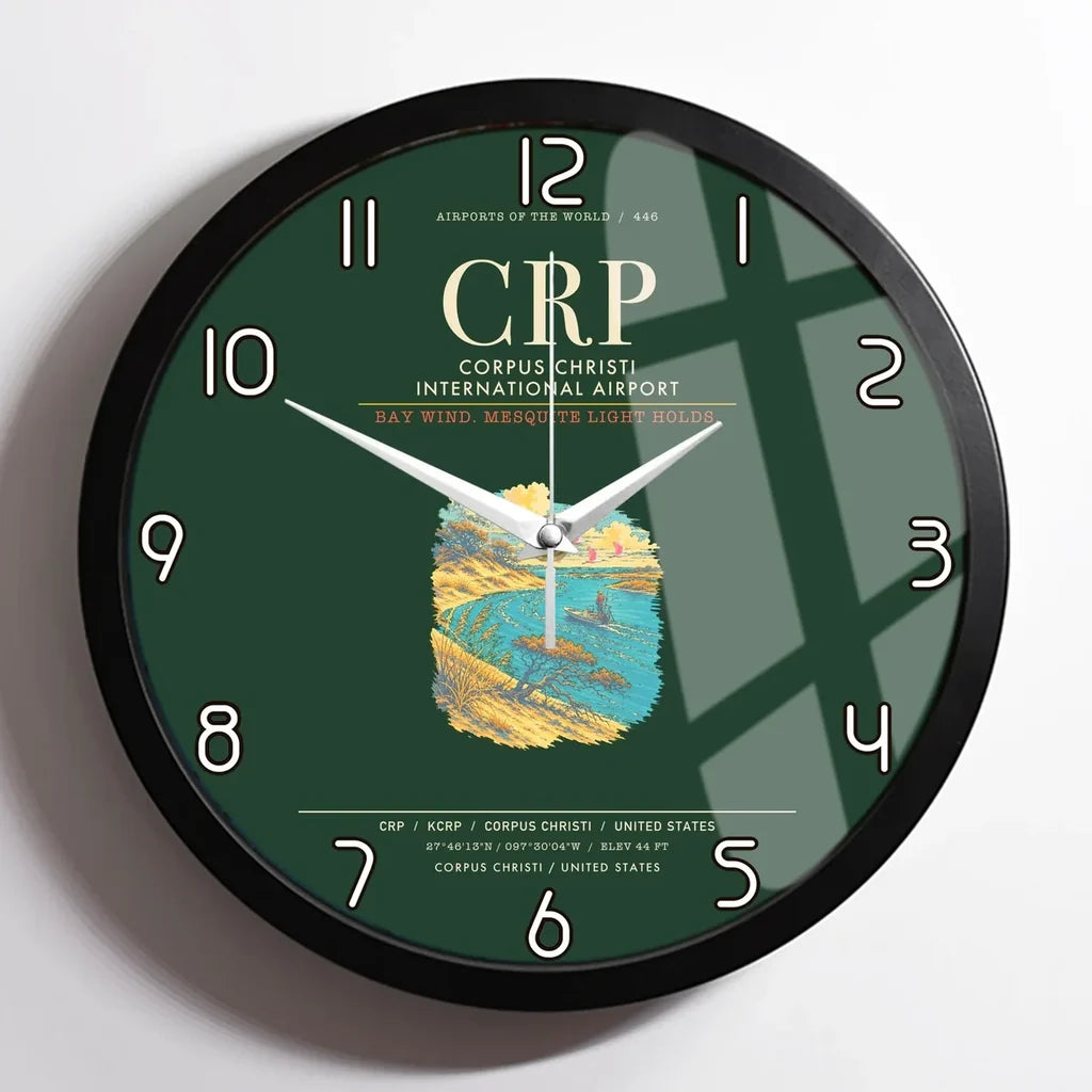Corpus Christi International Airport CRP Wall-Clock Framed - Dark Green