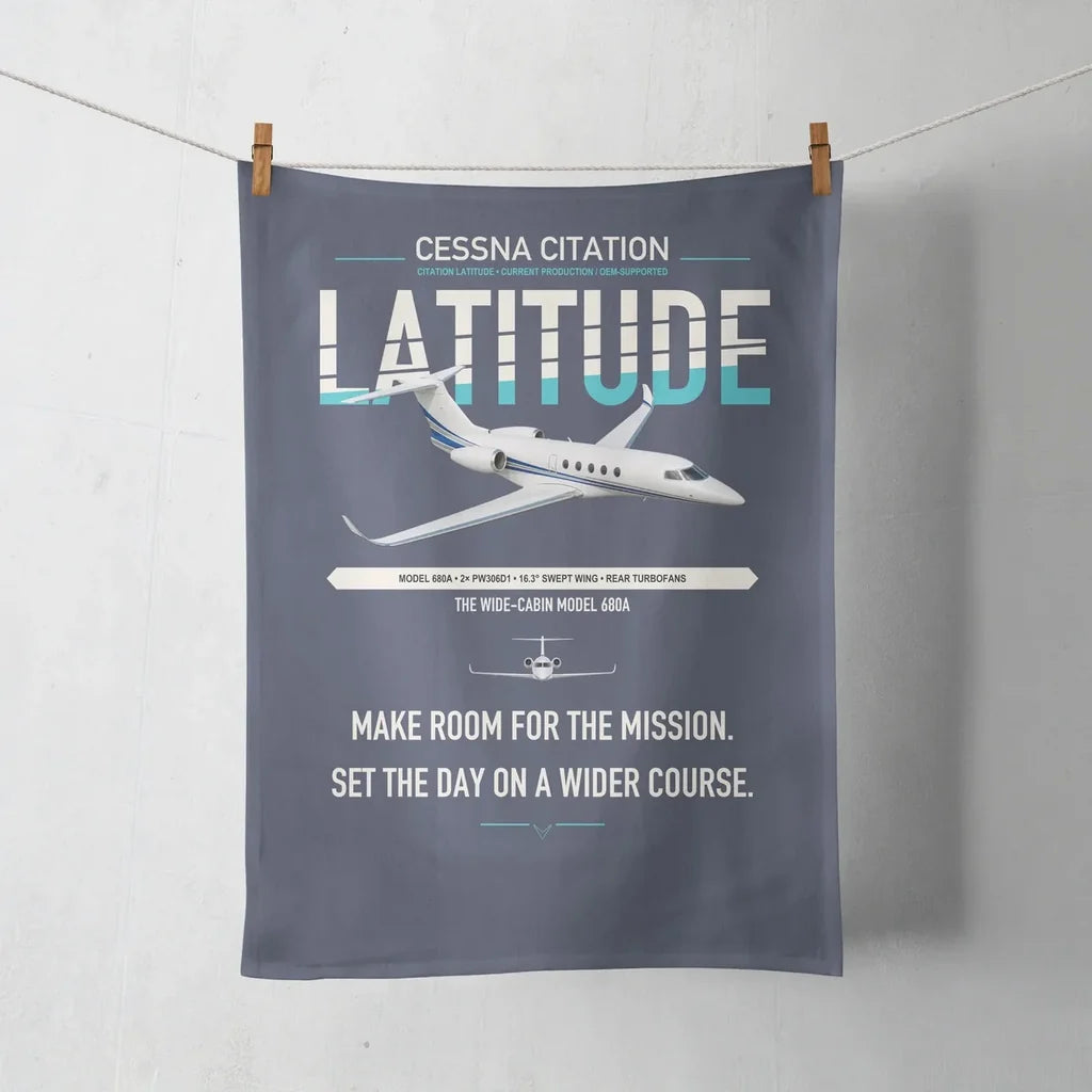 Cessna Citation Latitude design on navy blue towel