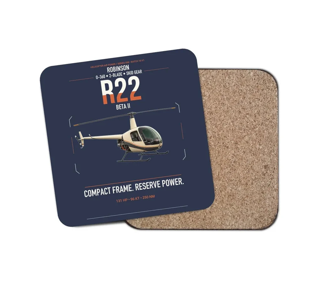 Robinson R22 Beta II design on navy blue 1 piece coaster