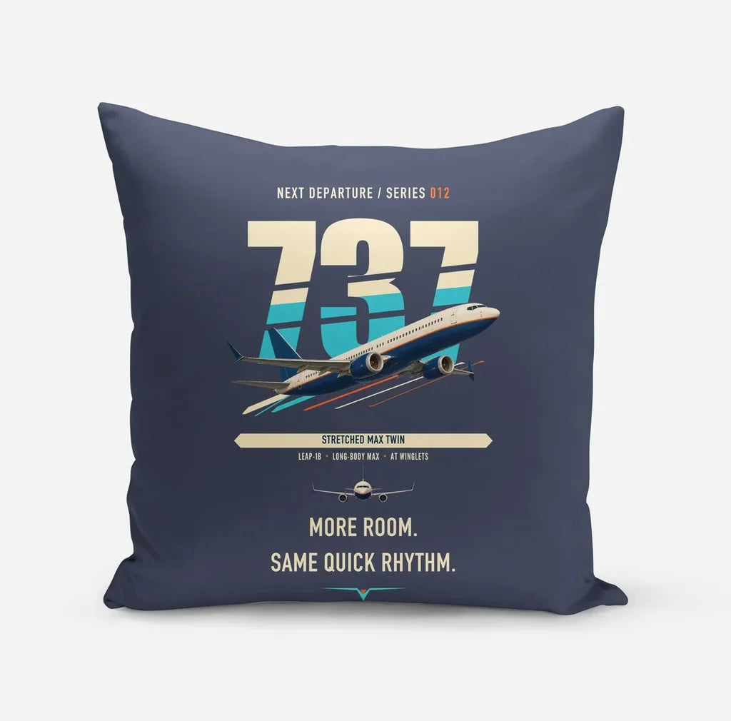 Boeing 737 MAX 9 design on navy blue pillow