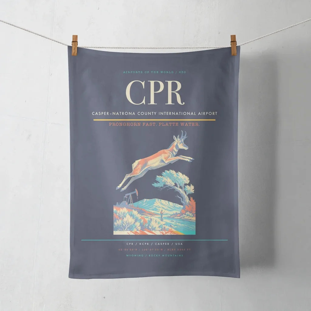 Casper–Natrona County International Airport (CPR) design on navy blue towel