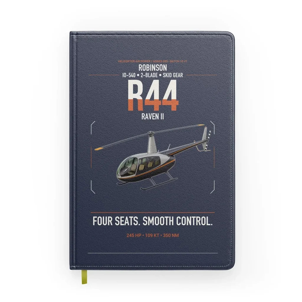 Robinson R44 Raven II design on navy blue notebook