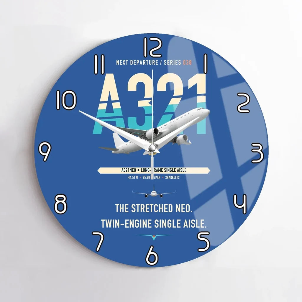 Airbus A321neo design on blue no frame wall clock