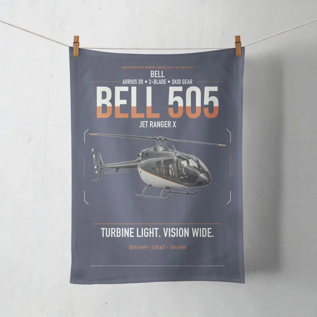 Bell 505 Jet Ranger X design on navy blue towel