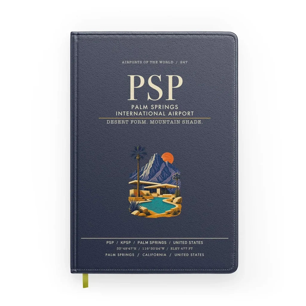 Palm Springs International Airport (PSP) design on navy blue notebook