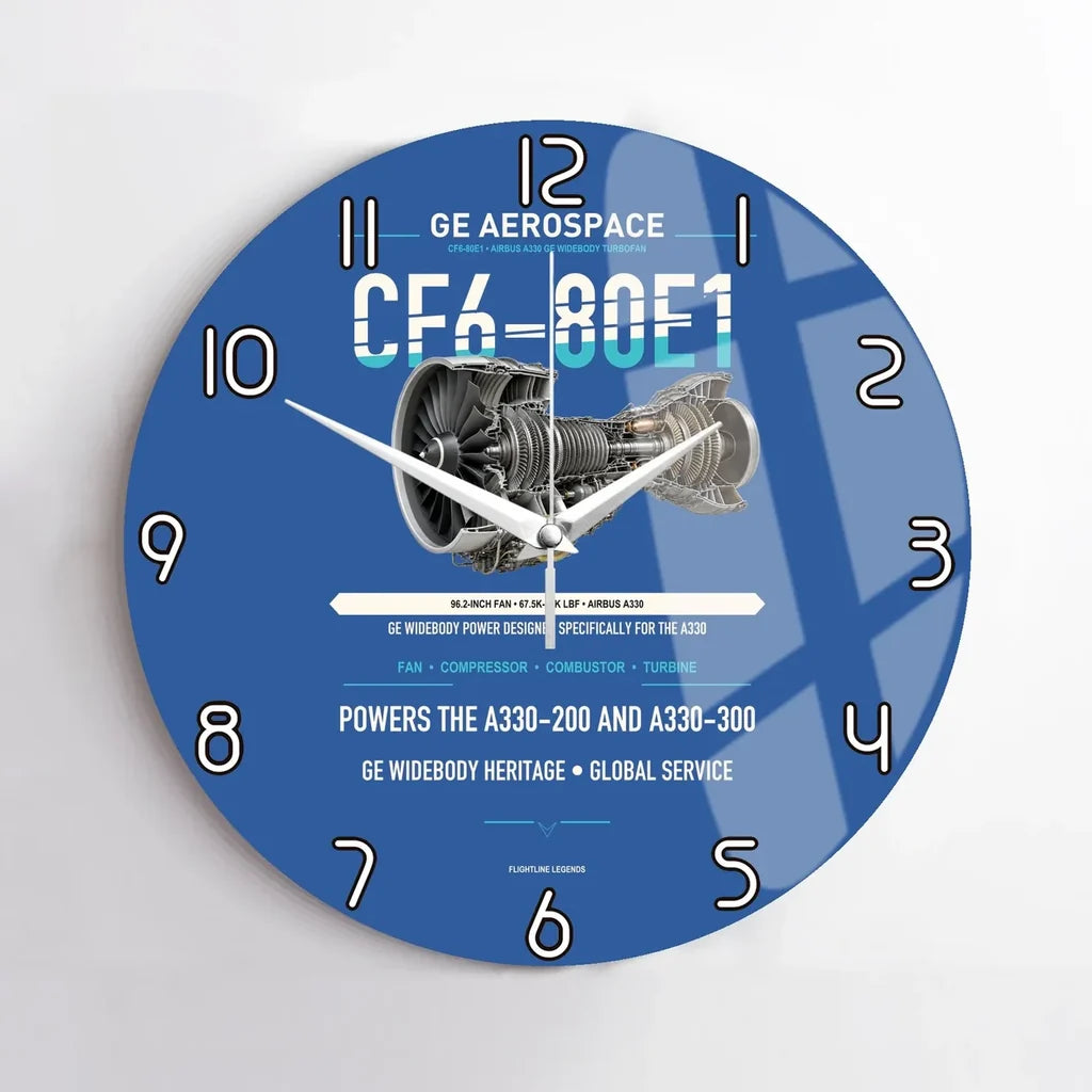 CF6-80E1 design on blue no frame wall clock