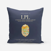 Thumbnail for Liverpool John Lennon Airport (LPL) design on navy blue pillow