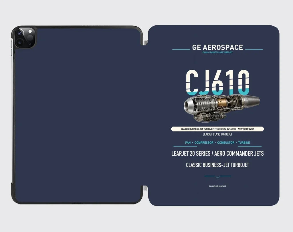 CJ610 design on navy blue ipad tablet case