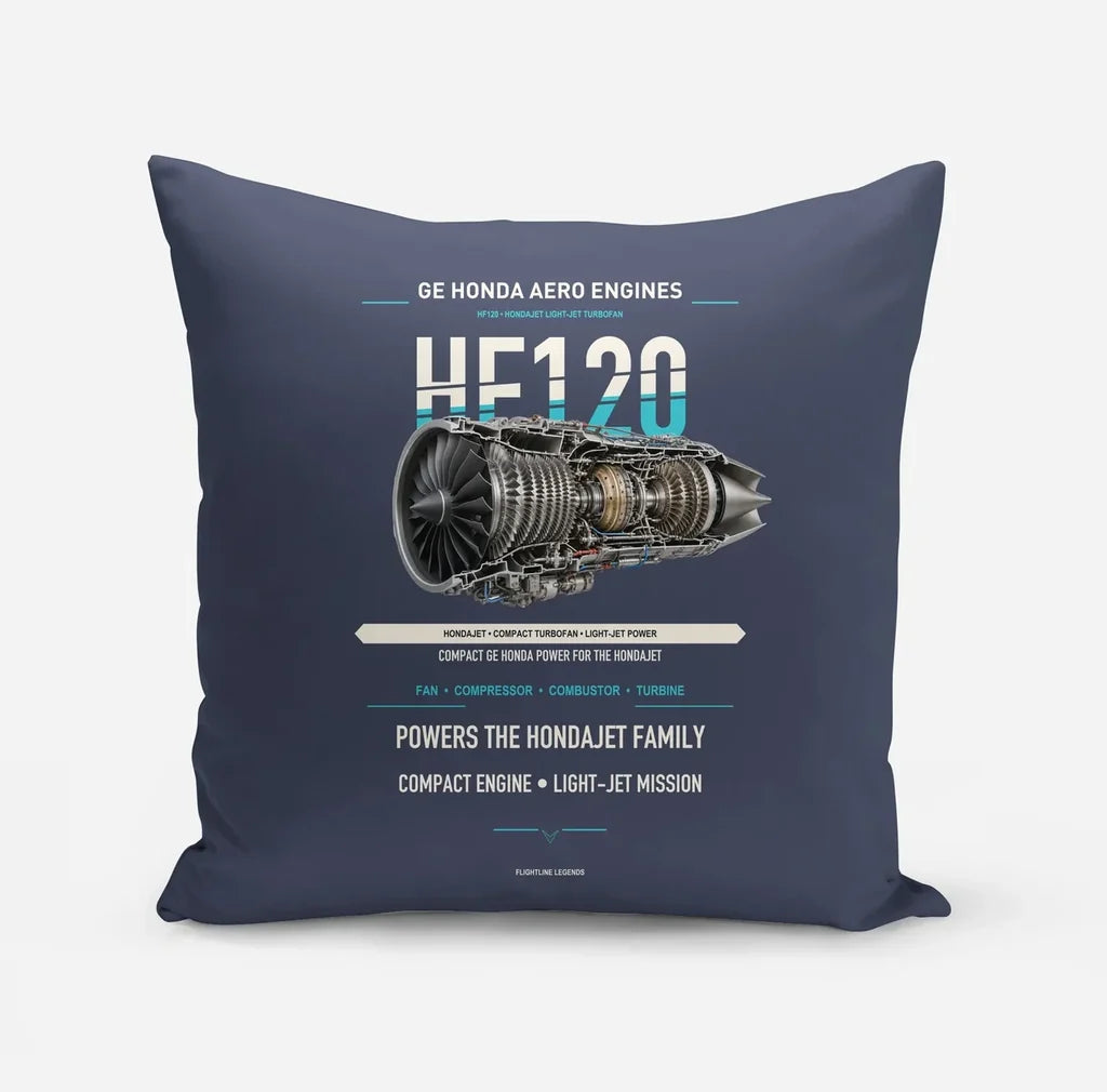 HF120 design on navy blue pillow