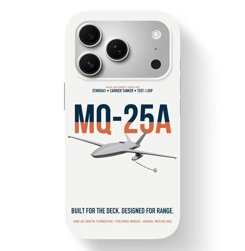 MQ-25A STINGRAY design on white magsafe iphone case, for iPhone 17 Pro