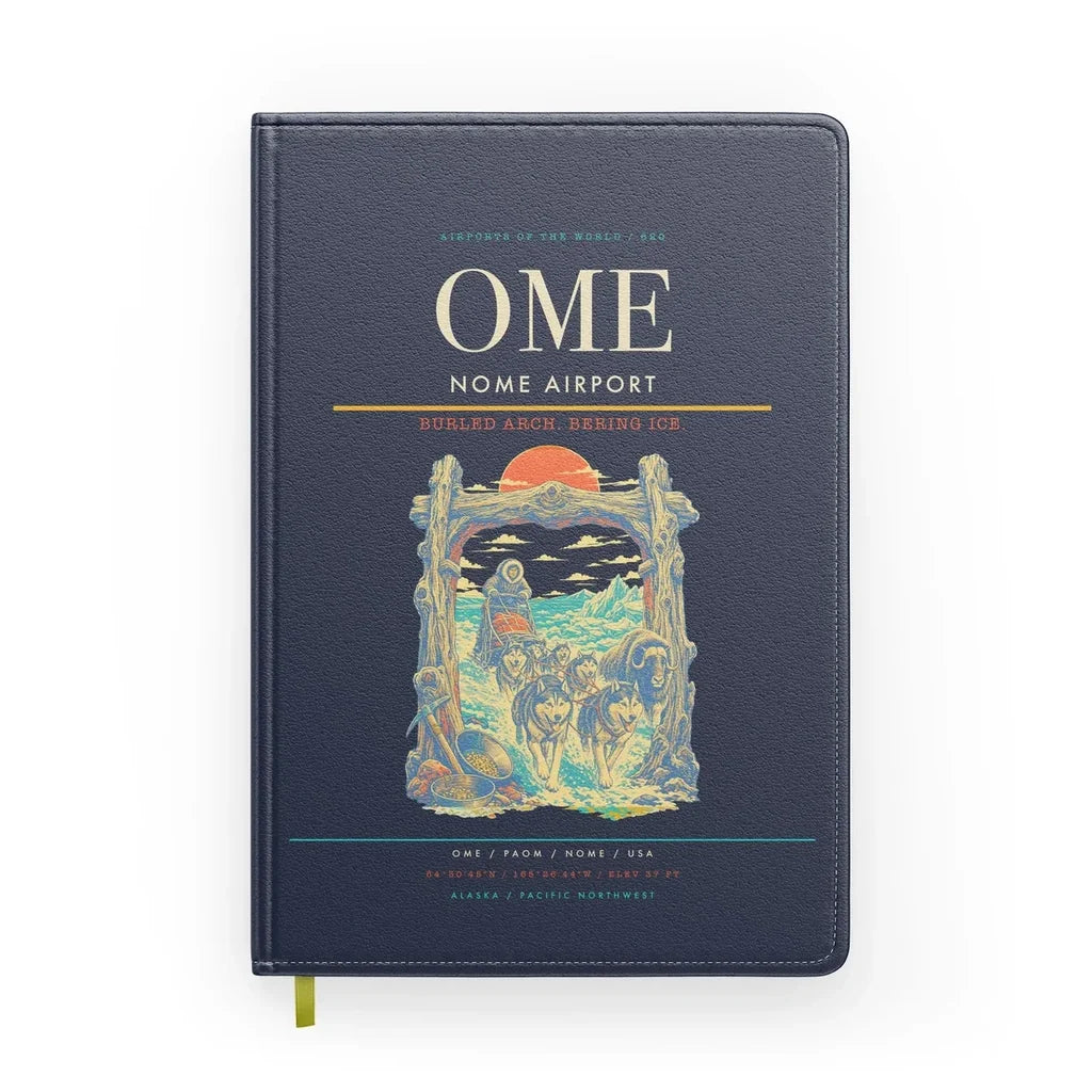 Nome Airport (OME) design on navy blue notebook