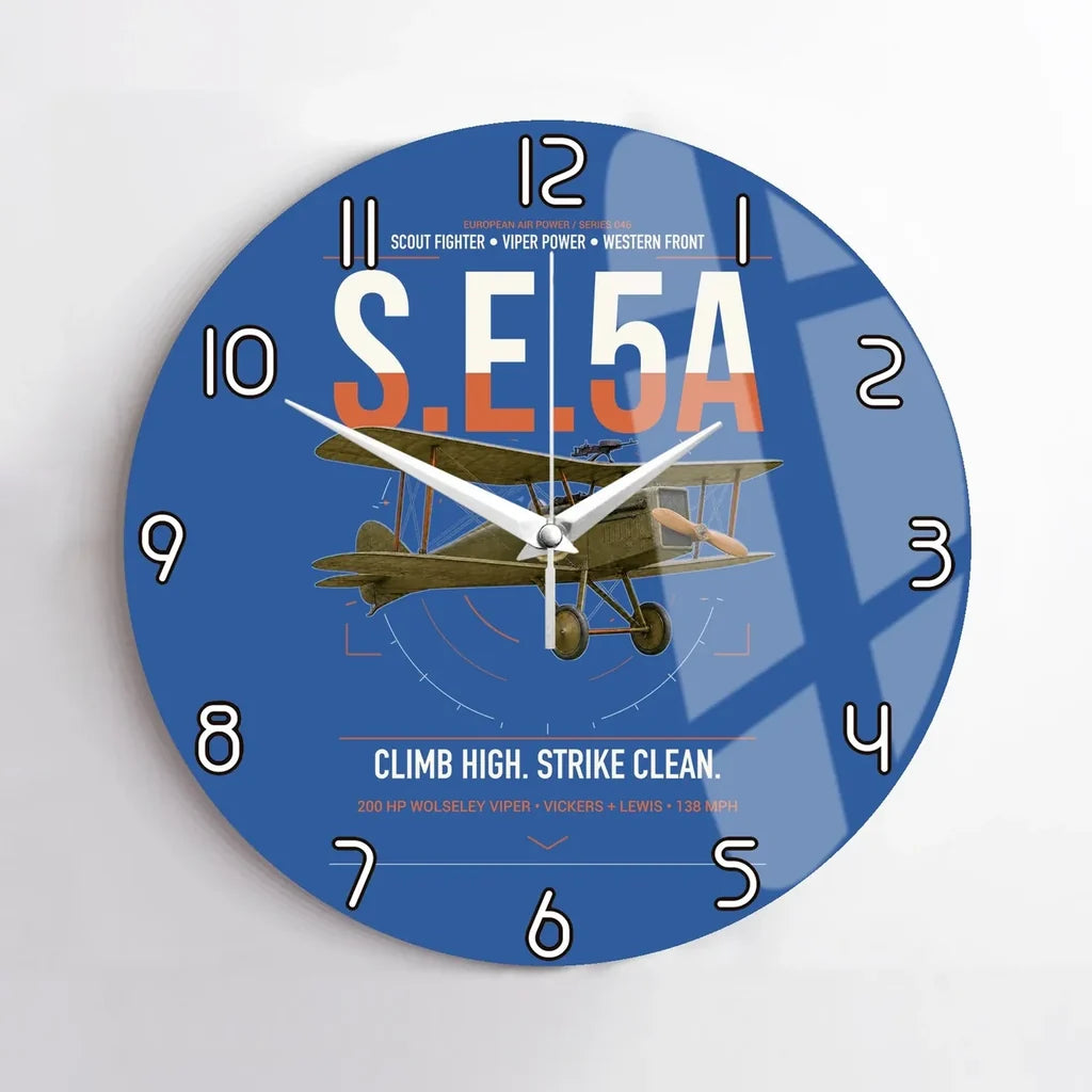 Royal Aircraft Factory S.E.5a design on blue no frame wall clock