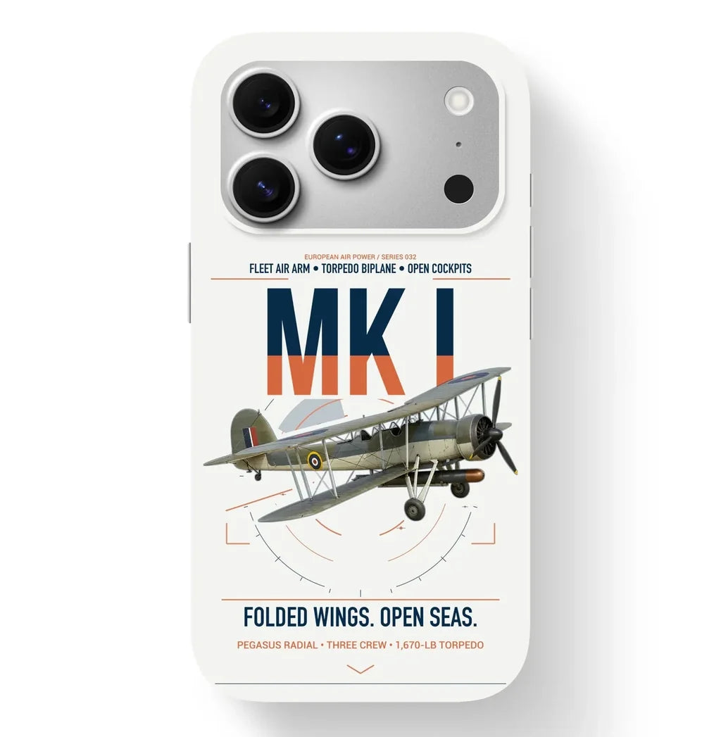 Fairey Swordfish Mk I design on white magsafe iphone case, for iPhone 17 Pro