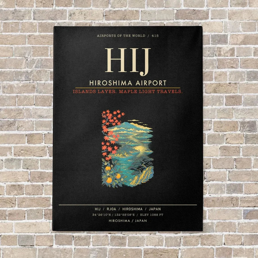 Hiroshima Airport HIJ - Canvas Framed - Black