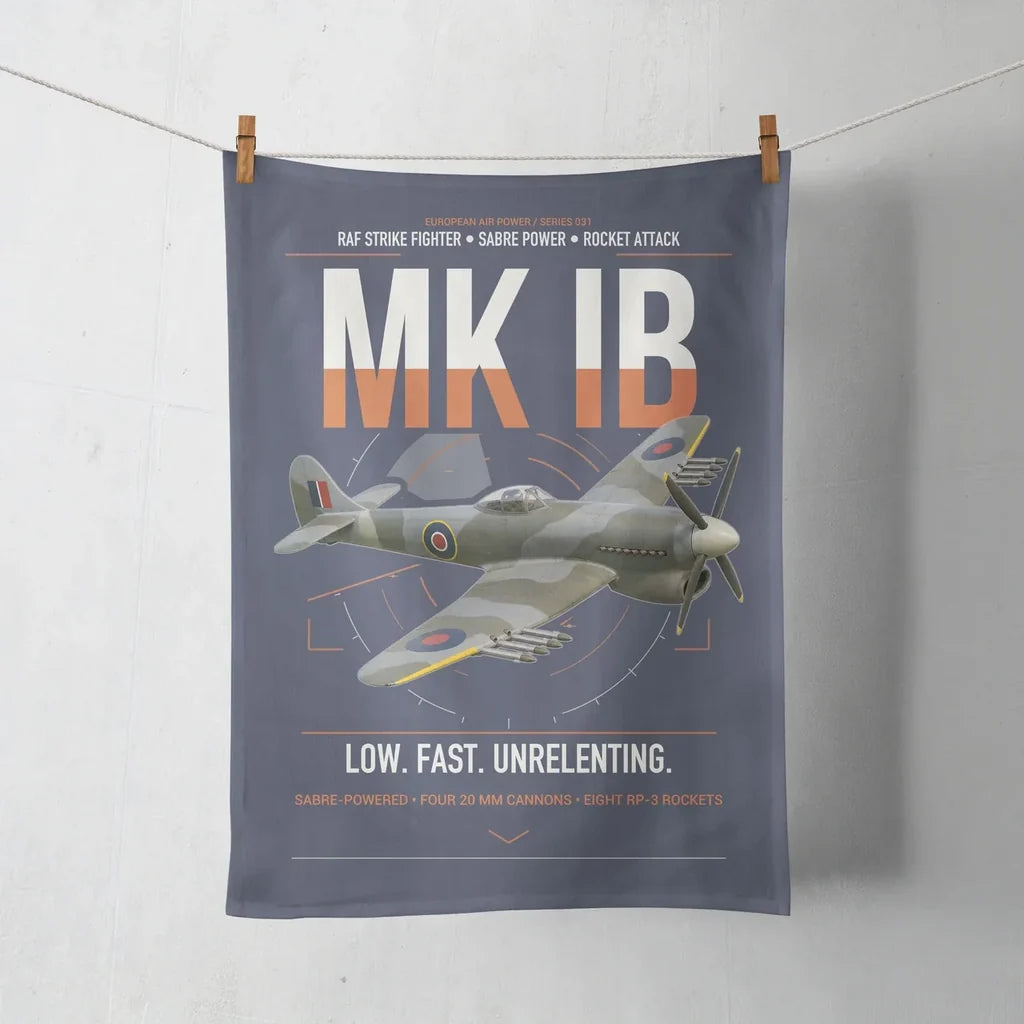 Hawker Typhoon Mk IB design on navy blue towel