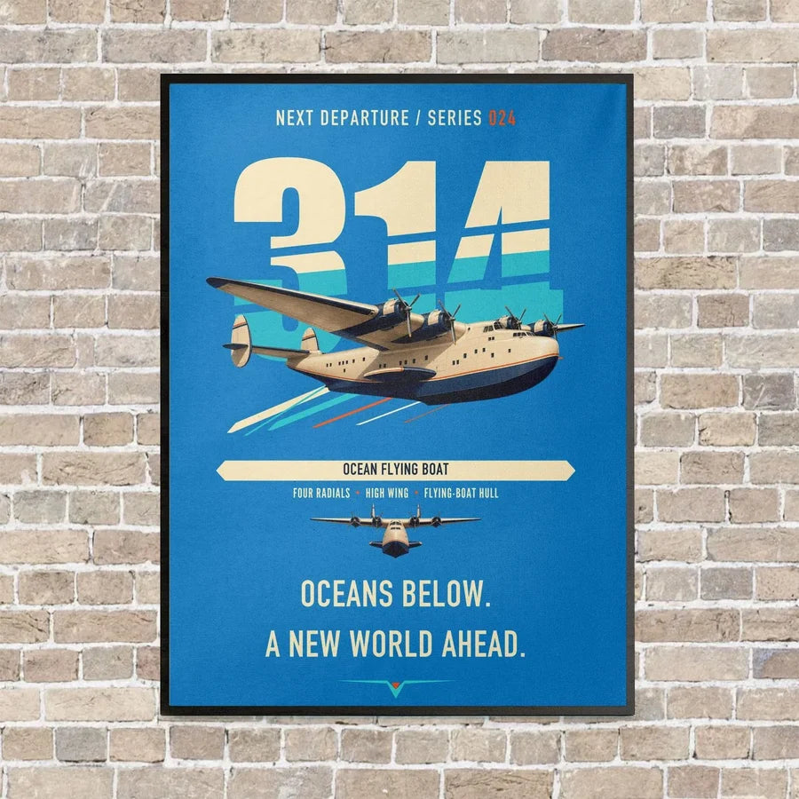 Boeing 314 Clipper vertical canvas print - framed - turquoise background