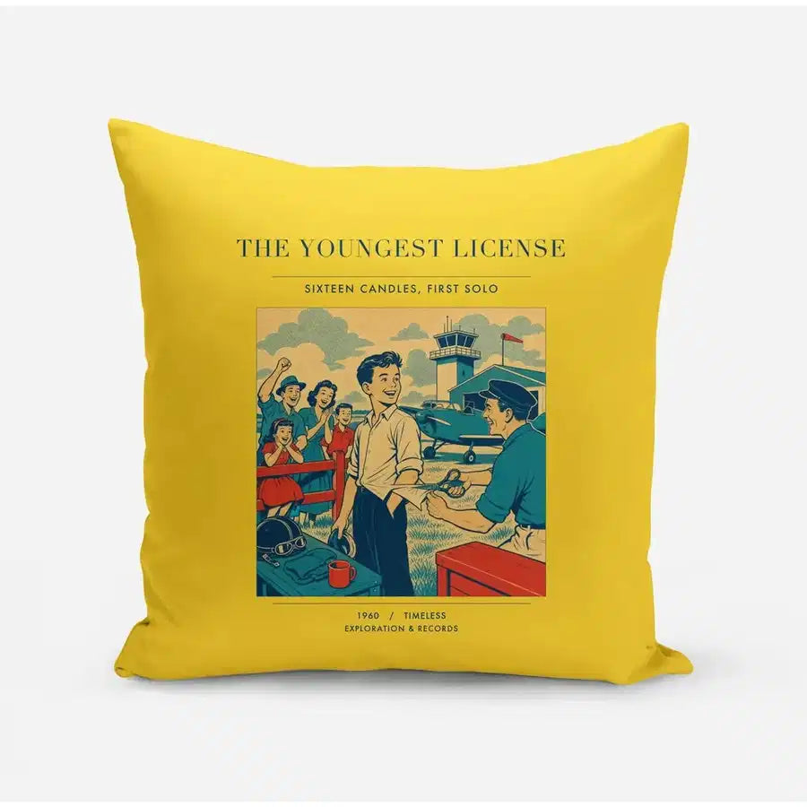 VINTAGE G4298 - The Youngest License - Designed Pillows design on yellow