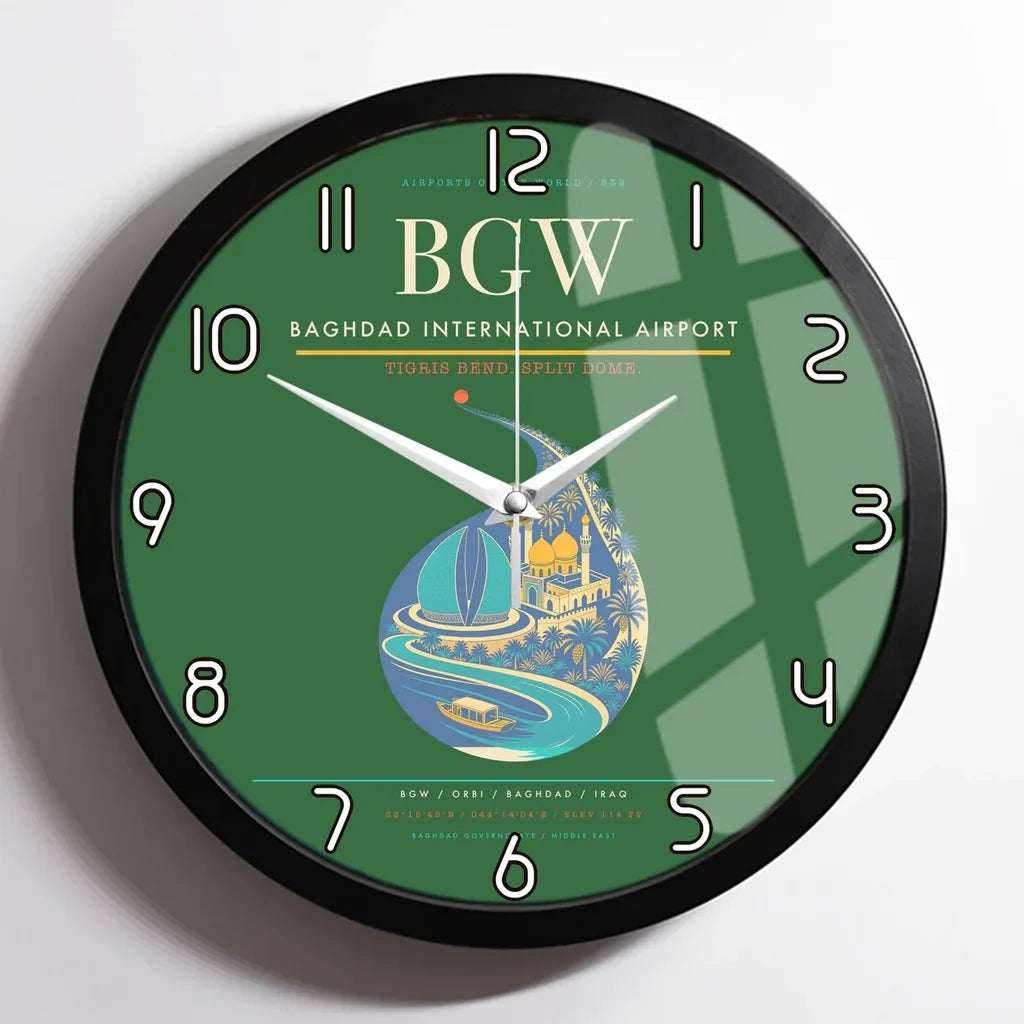 Baghdad International Airport BGW Wall-Clock Framed - Green