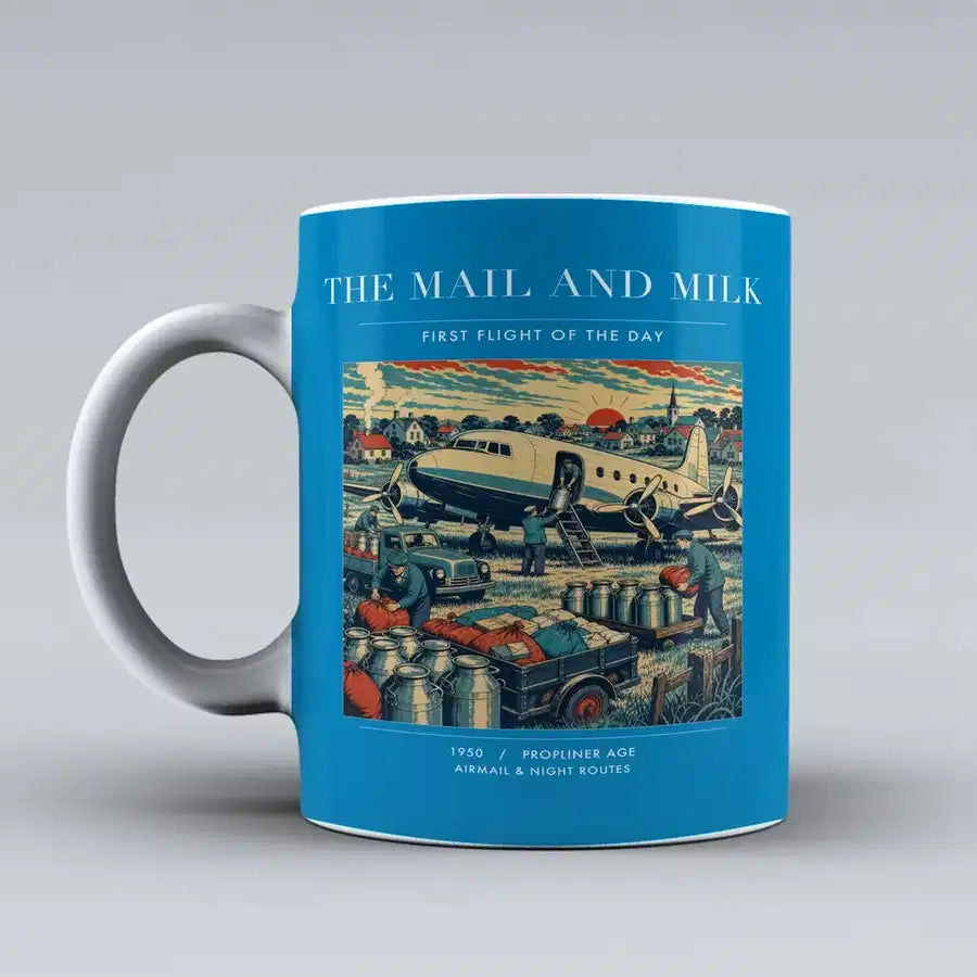 VINTAGE G4098 - The Mail And Milk - Ceramic Mug design on turquoise