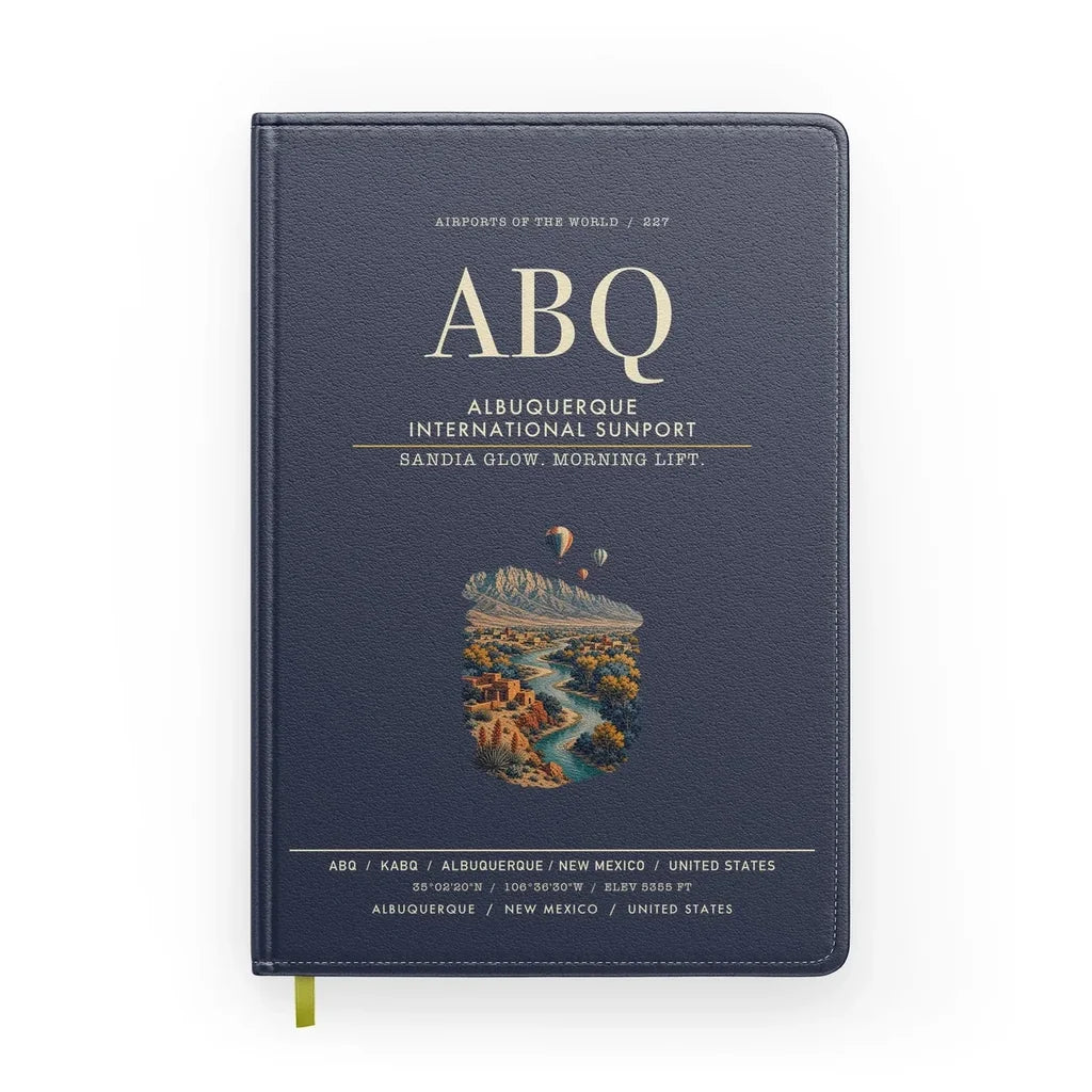 Albuquerque International Sunport (ABQ) design on navy blue notebook