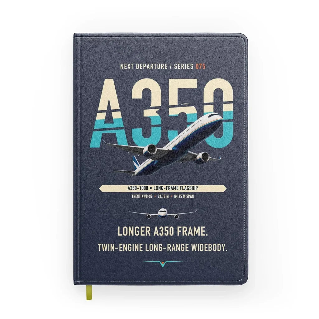 Airbus A350-1000 design on navy blue notebook