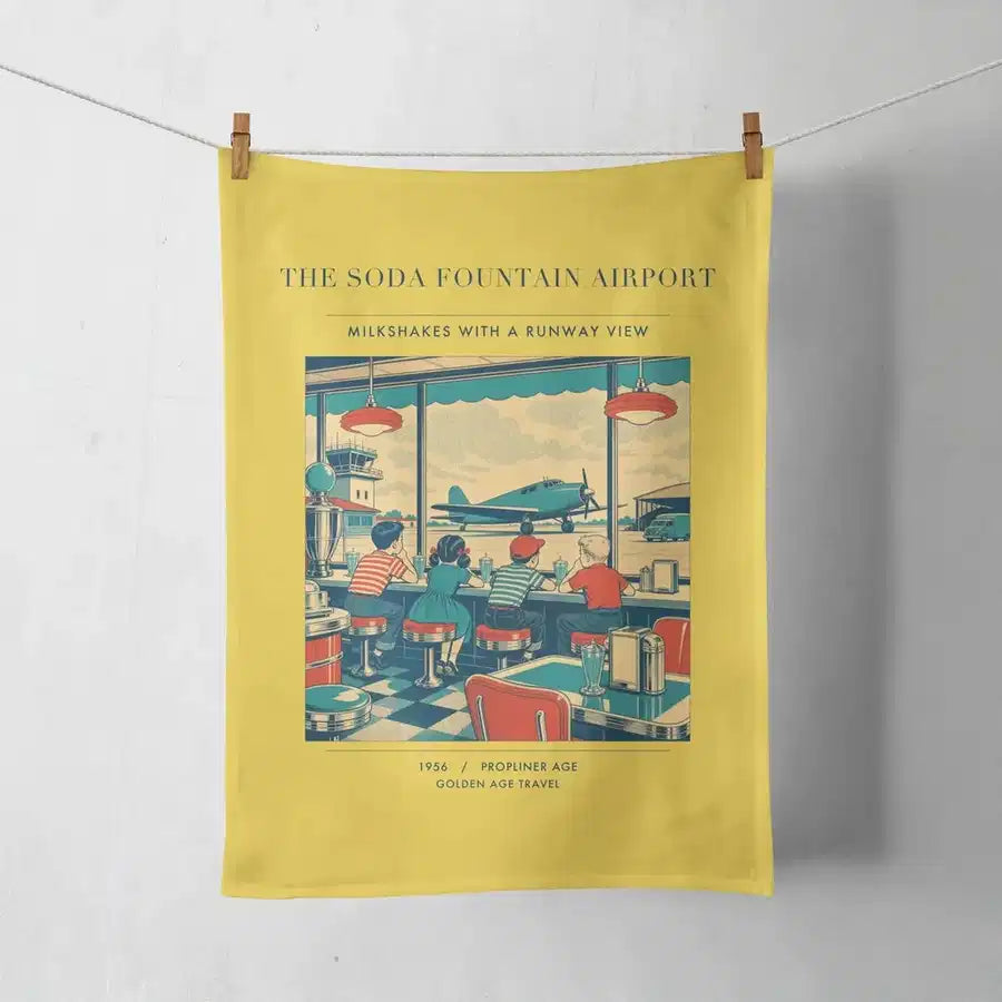 VINTAGE G4247 - The Soda Fountain Airport - Designed Towels design on yellow
