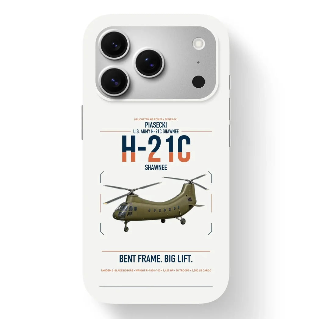 Piasecki H-21C Shawnee design on white magsafe iphone case, for iPhone 17 Pro