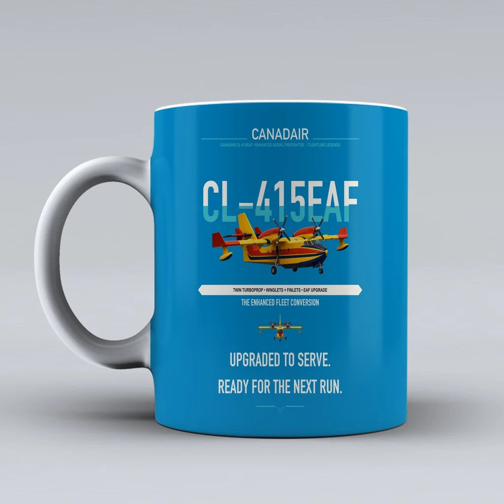 Canadair CL-415EAF design on turquoise ceramic mug, double-side print