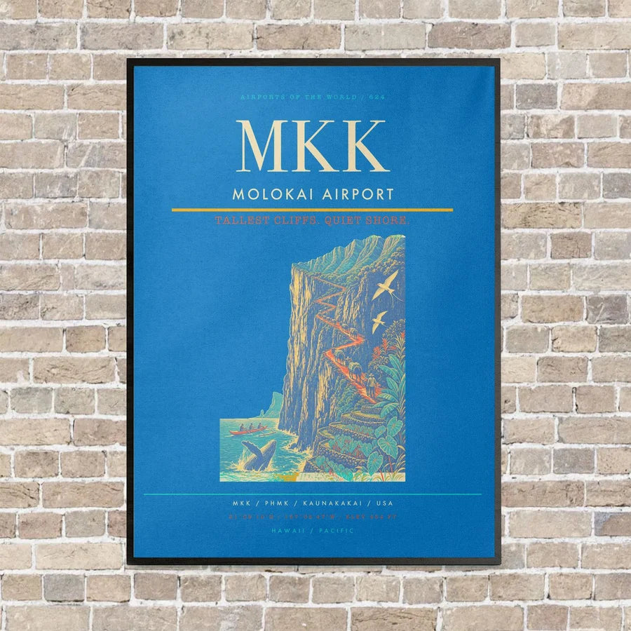 Molokai Airport MKK vertical canvas print - framed - turquoise background
