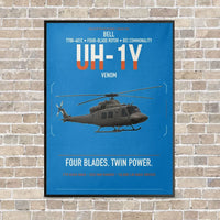Thumbnail for Bell UH-1Y Venom vertical canvas print - framed - turquoise background