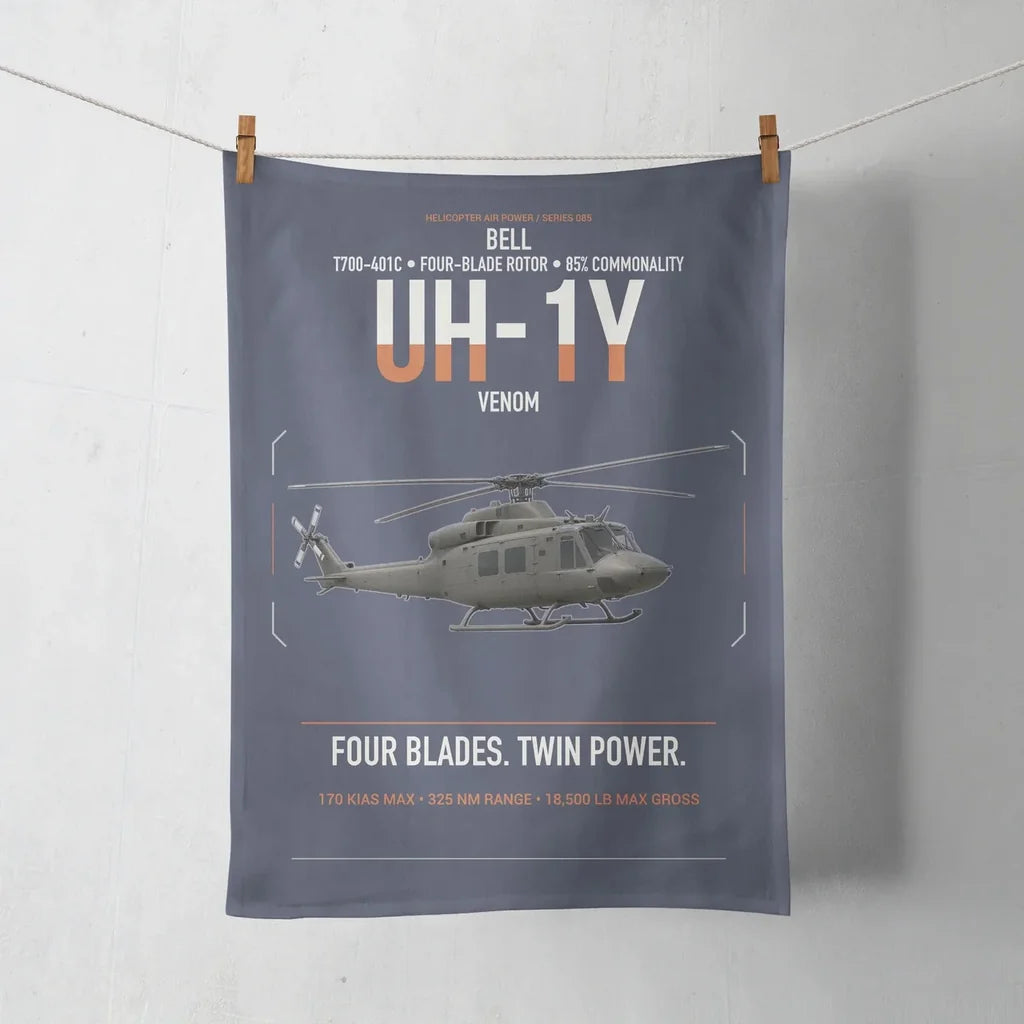 Bell UH-1Y Venom design on navy blue towel