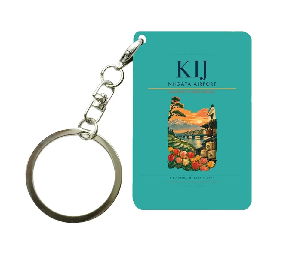 Niigata Airport (KIJ) design on turquoise key chain