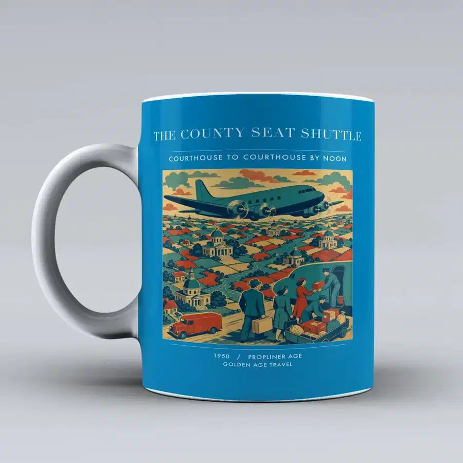 VINTAGE G4388 - The County Seat Shuttle - Ceramic Mug design on turquoise