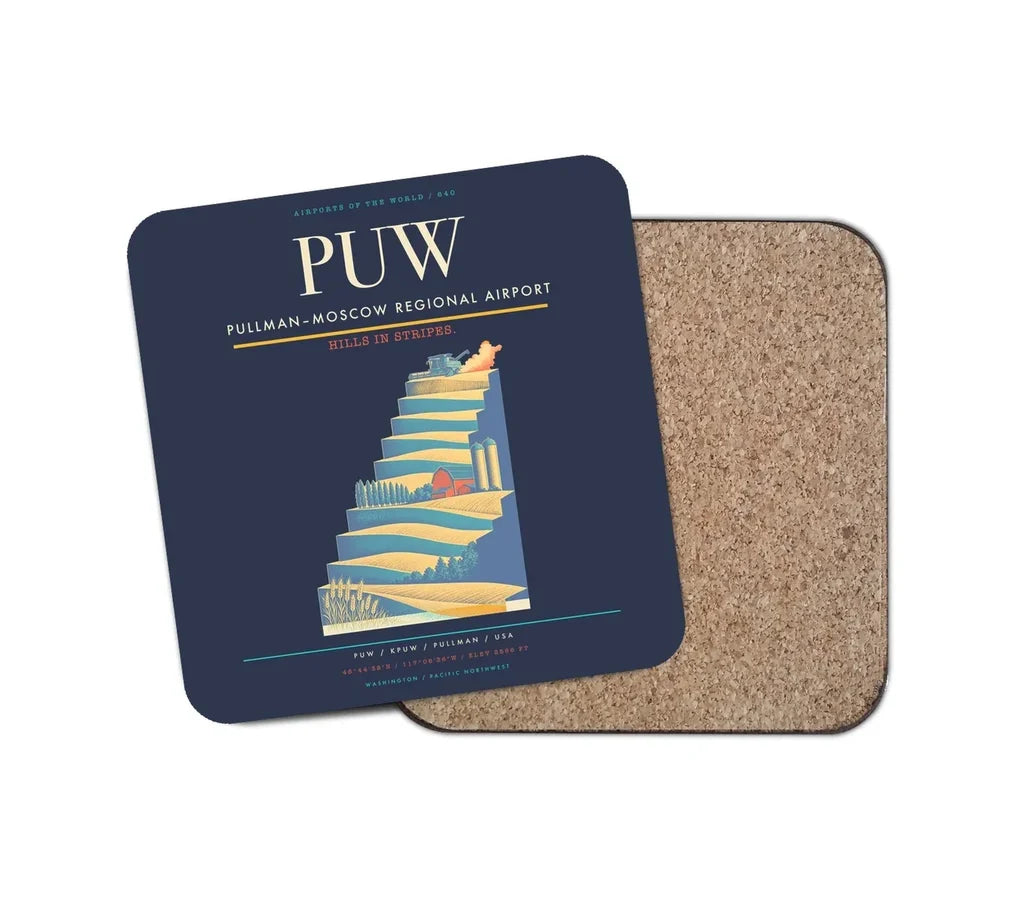 Pullman–Moscow Regional Airport (PUW) design on navy blue 1 piece coaster