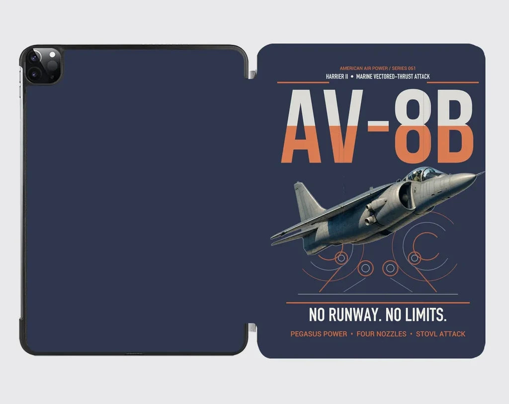 AV-8B Harrier II design on navy blue ipad tablet case