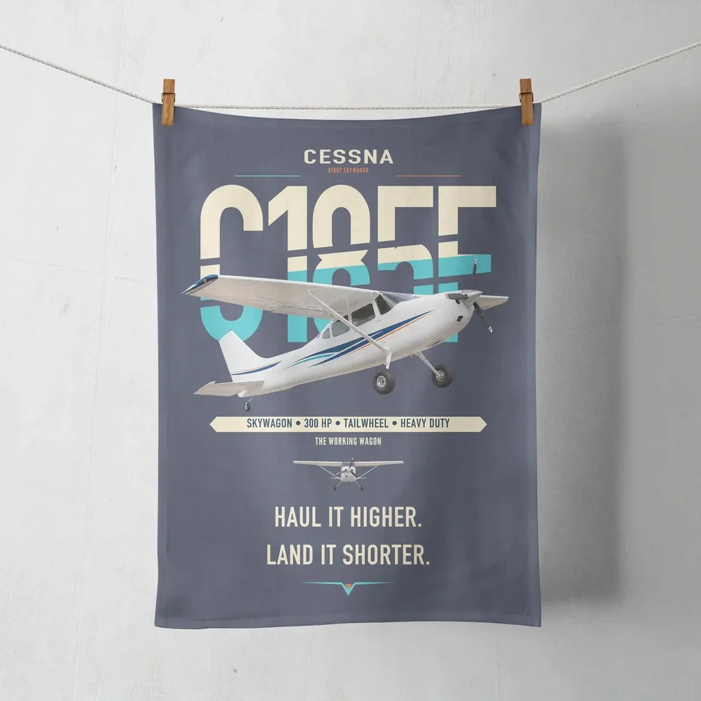 Cessna A185F Skywagon design on navy blue towel