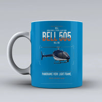 Thumbnail for Bell 505 design on turquoise ceramic mug, double-side print