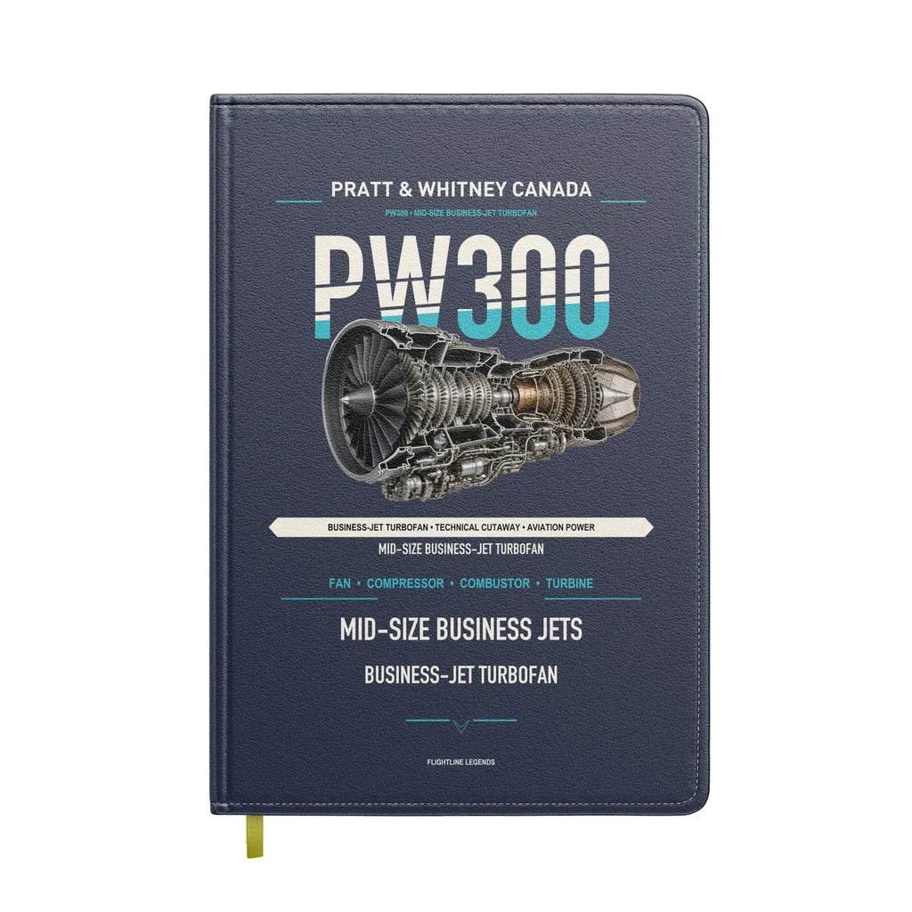 PW300 design on navy blue notebook